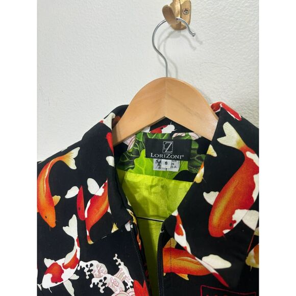 LoriZoni Zip Up jacket blazer size small koi fish print silk cotton blend retro - Picture 6 of 7